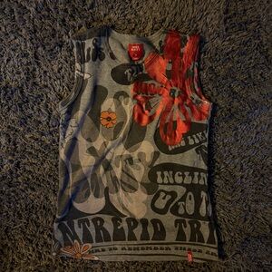 Miss Sixty Gray and Red Graphic Tank Top